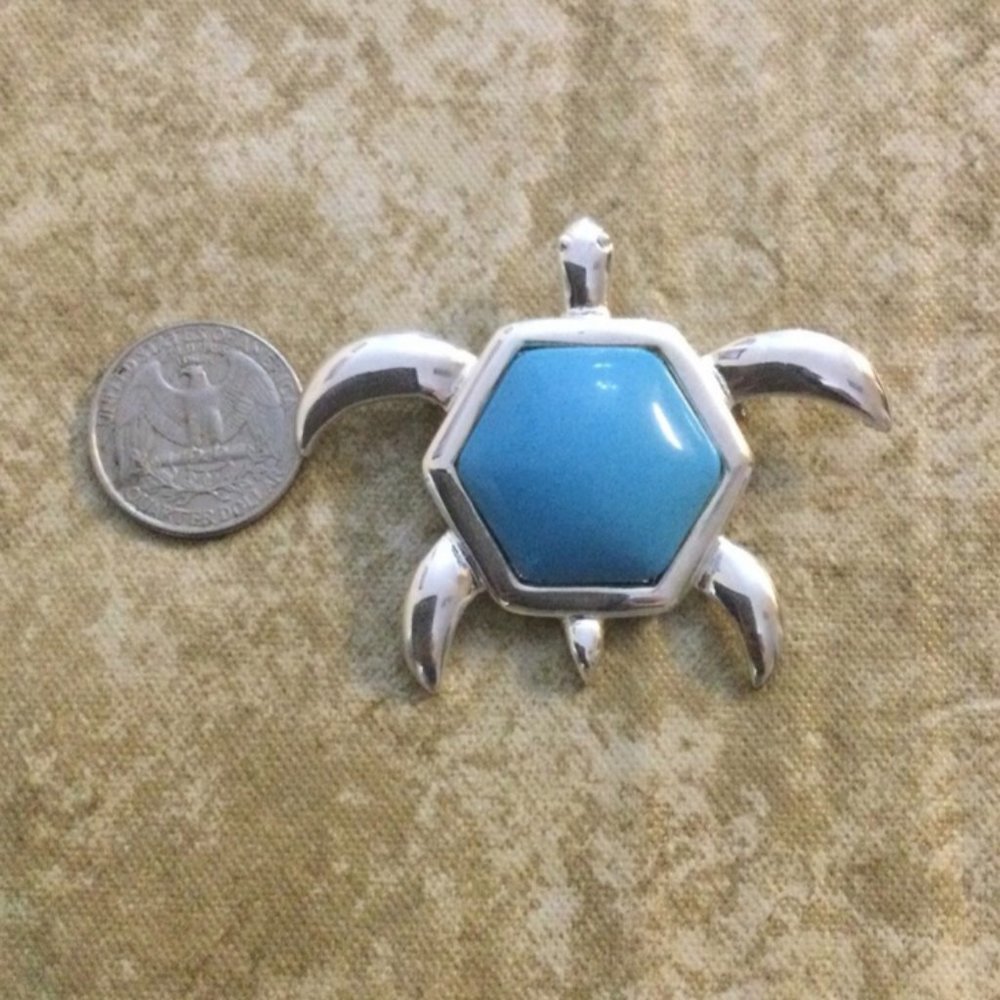 3/$25 ** Silver tone blue enamel turtle brooch pin